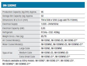 Таблица Ледогенератор Hoshizaki IM-100NE